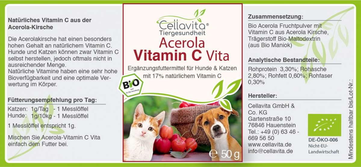 CellaVet Acerola Vitamin C 50g für Hunde &amp; Katze Zusatzstoffe BARF