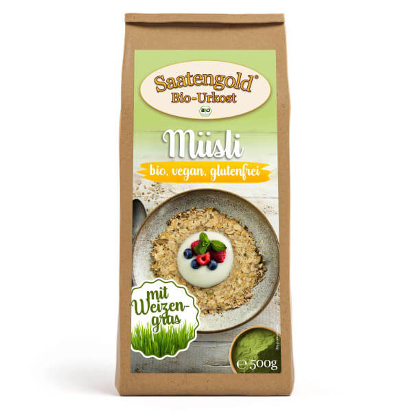 Saatengold® - Bio Müsli mit Weizengras - glutenfrei & vegan - 500g