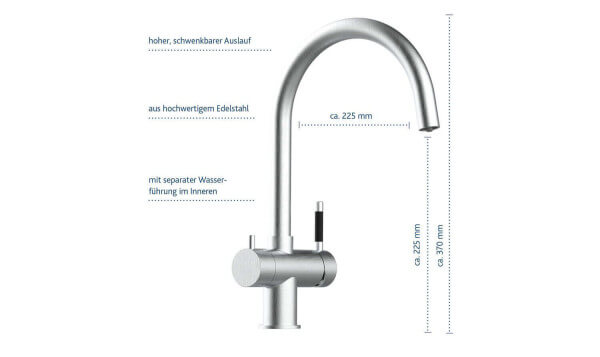 Alvito 3-Wege-Armatur Furore aus Edelstahl - für Einbauvariante B