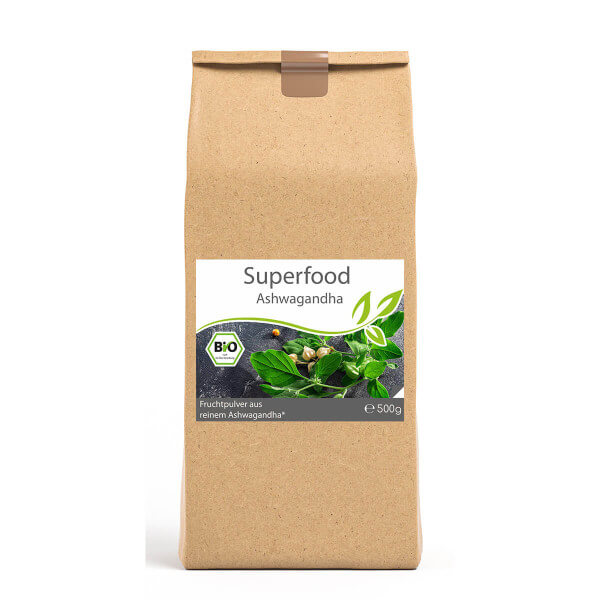 Superfood Ashwagandha bio 500g Pulver Vorratsbeutel