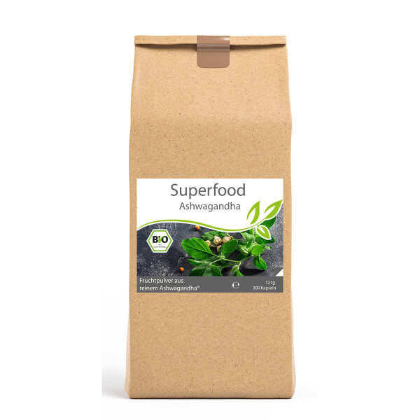 Superfood Ashwagandha bio 300 Kapseln Vorratsbeutel